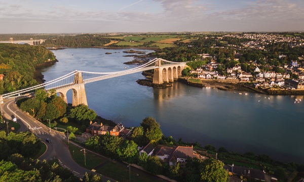 Wales Coast Path Menai Strait Bridge, Anglesey,