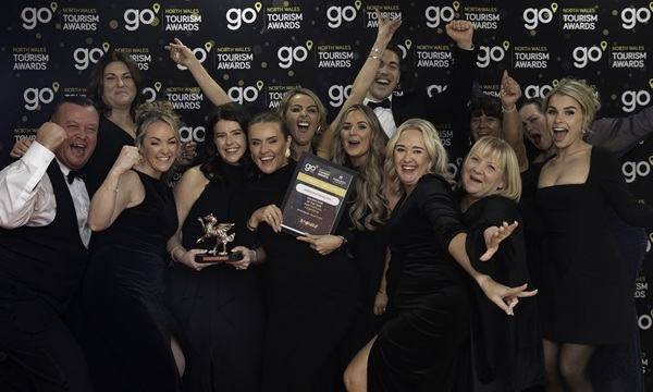 The Go North Wales Tourism Awards 2025;Holiday Park of the Year sponsored by Voel Coaches: Gimblet Rock Holiday Park, Pwllheli; Pictured centre; Paris Blackwell, Rio Williams and Caroline Jones