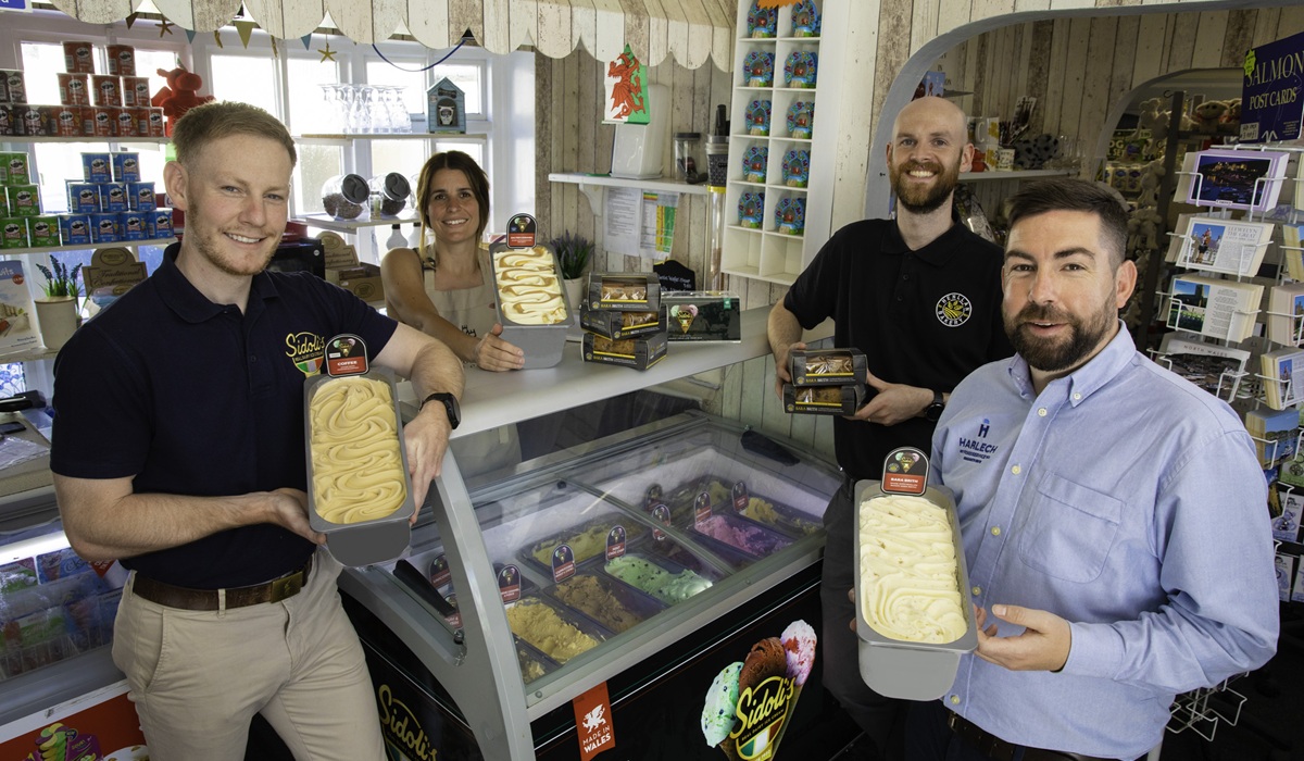New Bara Brith ice cream , Pictured Karen Thomas from Castle Galary tea rooms with (left/ right) Stefano Sidoli, Sidoli's ice cream, Ruari Wood- Henllan bakery and Dan Williams of Harlech food service.