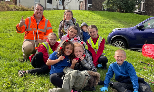 A community clean-up on the Treowen housing estate in Newtown Primary School.