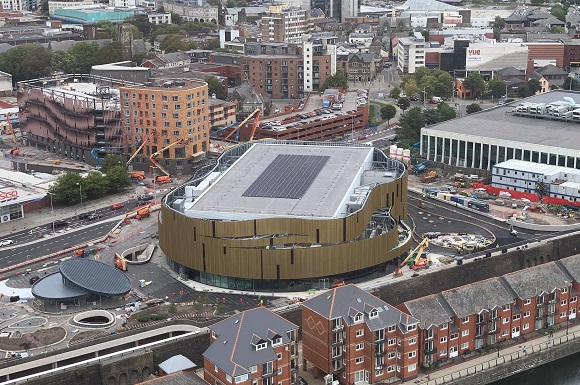 Arena Gold-coloured Panel Installation Nearing Completion