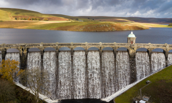 Craig Goch dam in spill in the Elan Valley.