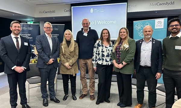 Dr James Blaxland, Prof. Sheldon Hanton, Charlottle Hale, Prof. John Littlewood, Joanne Hill (Cardiff Met Knowledge Transfer Programme Manager), Lorna Howarth, Geraint Jones, Priyanshu Patil