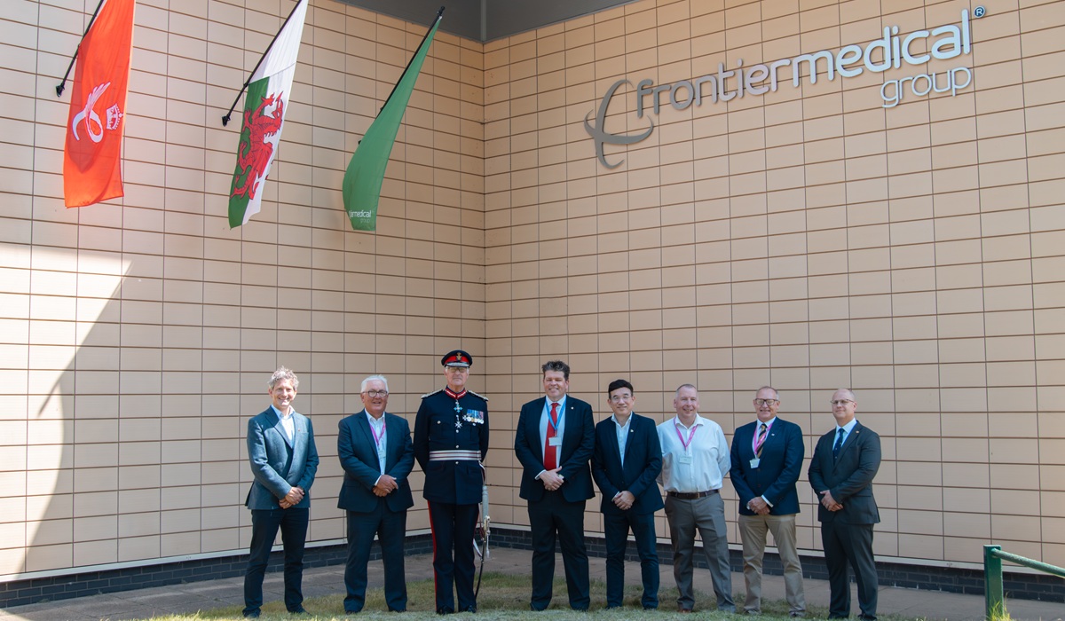 L-R Matt Bambery CFO, Cllr Chris Smith, Andrew Jones, Majesty's Lord Lieutenant, David Caldwell CCO, Jim Yang COO, Richard Harris, Richard Selby