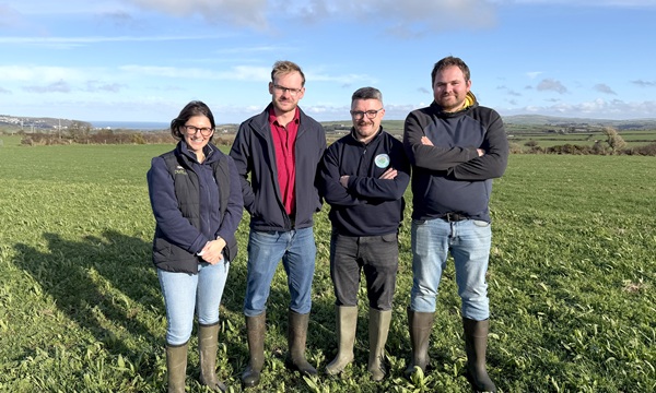 [left to right] Emma Adams, head of sustainability, Puffin Produce and Pembrokeshire Creamery; Tomos James, dairy farmer; Chris Reynolds, milk supply & farm services manager, Pembrokeshire Creamery; Owain James, dairy farmer.