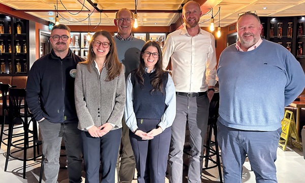 [left to right] Chris Reynolds, milk supply & farm services manager, Pembrokeshire Creamery; Freya Chambers, senior programmer manager, LENs Wales; Donald Lunan, CEO LENs; Emma Adams, head of sustainability, Puffin Produce and Pembrokeshire Creamery; Simon Miller, co-founder and managing director, 3Keel; Huw Thomas, CEO Puffin Produce and Pembrokeshire Creamery.