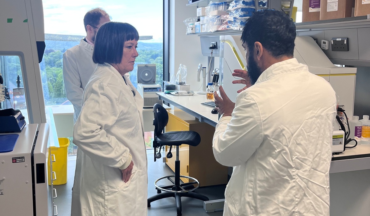 Rt Hon Secretary of State Secretary of State for Wales Jo Stevens visiting Antiverse's laboratory