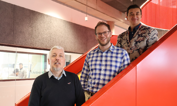 Mike Brough, Strategic Growth Director, Cardiff Capital Region; Ben Holland, Chief Technology Officer; Murat Tunaboylu, CEO of Antiverse