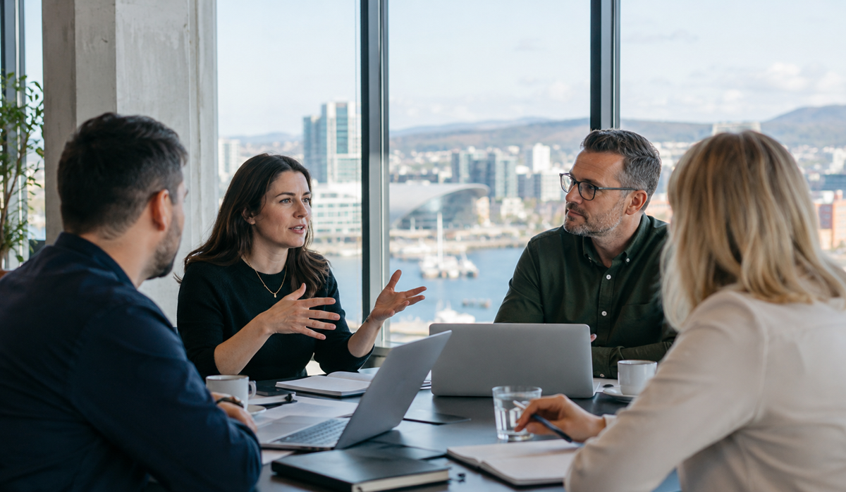 Modern Waterfront Office Meeting