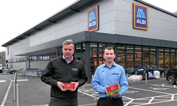 Nick Beadman SCC Head of Commercial with Kel Hughes Pwllheli Aldi Store Manager