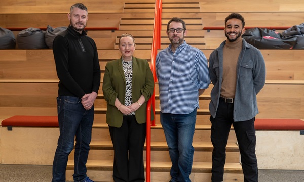 Nisien's Professor Pete Burnap, Lee Gainer and Tyrone Stuart with Economy Secretary Rebecca Evans_cropped