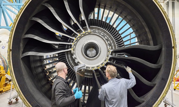 Over 1350 highly skilled engineers and technicians carry out maintenance on commercial aircraft engines_including fitting fanblades prior to testing
