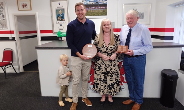 Rugby legends Jack Butler and Graham Price with Karen Heaven