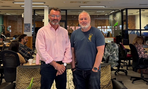 The Chamber's Director of Memberships Dai Rees with Tramshed Tech's COO Rich Harris