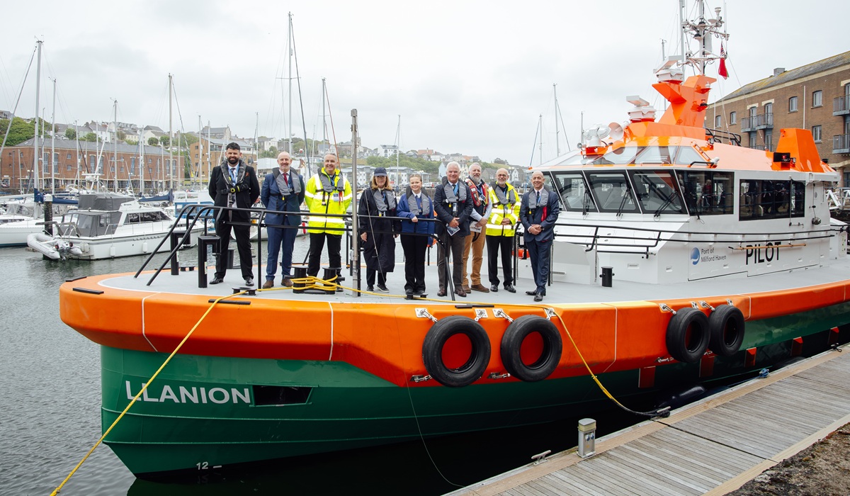 The naming party on board the Port of Milford Haven’s new pilot vessel Llanion