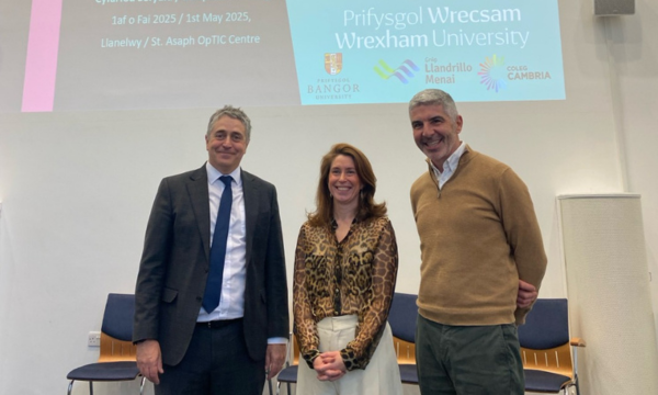 From left, Professor Joe Yates, Vice-Chancellor of Wrexham University; Nina Ruddle, Head of Public Policy Engagement who leads the Civic Mission team at the University; and Derek Walker, the Future Generations Commissioner for Wales.