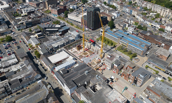Stunning New Aerial Photos Show Two Giant Cranes on The Kingsway Towering Over Swansea City Centre