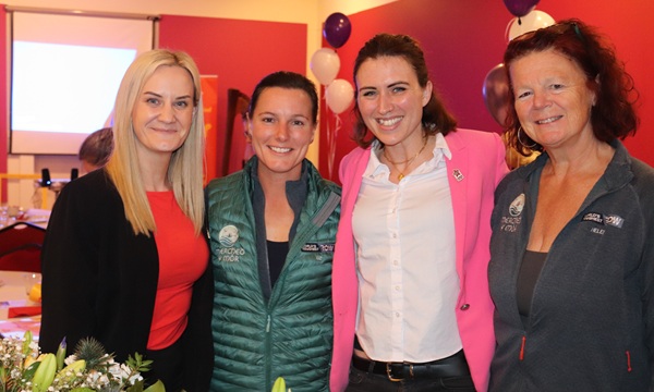 left to right - Action for Children Wales Director, Laurie Ryall, Merched y Mor Liz Collyer, Action for Children Head of Business Development Megan Ludlow and Merched y Mor Helen Heaton