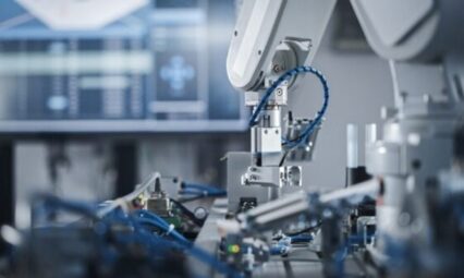 Robotics,Industry,Four,Engineering,Facility,Robot,Arm,Moving,At,Different