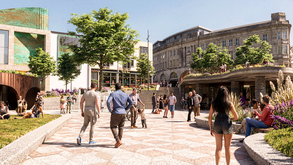 Castle Buildings How the view of Castle Buildings will look from Swansea’s Castle Square Gardens next year. Pic: Swansea Council/ACME